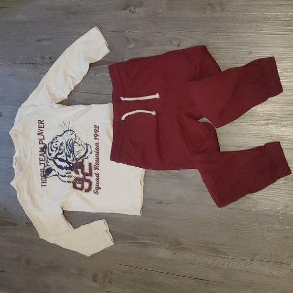 🧡 H&M | Toddler 2-Piece Outfit Pant & Shirt | 3-4 Y 4T | Red Cream - Picture 1 of 5